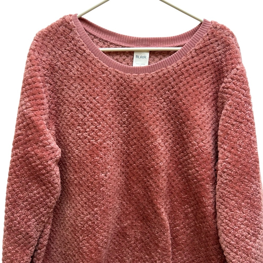 Vintage Blair Pink Textured Knit Sweater Fuzzy Cozy Pullover Crewneck - Picture 3 of 10